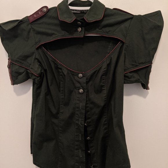 Lip Service Das Bunker cotton and PVC button up shirt - Picture 2 of 4
